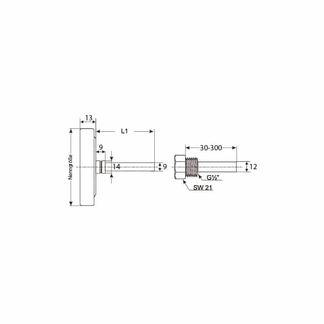 Das Bimetallthermometer in der Zeichnung von TiTEC Messtechnik